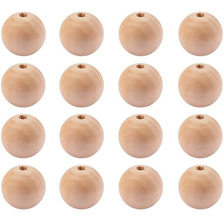 Round Unfinished Wood Beads, Natural Wooden Loose Beads Spacer Beads, Lead Free, Moccasin, 25x22.5~23mm, Hole: 6~7mm