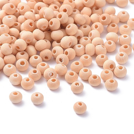 Honeyhandy Round Unfinished Wood Beads, Natural Wooden Loose Beads Spacer Beads, Lead Free, Moccasin, 4~5x3~4mm, Hole: 1.5~2.5mm, about 2800pcs/50g