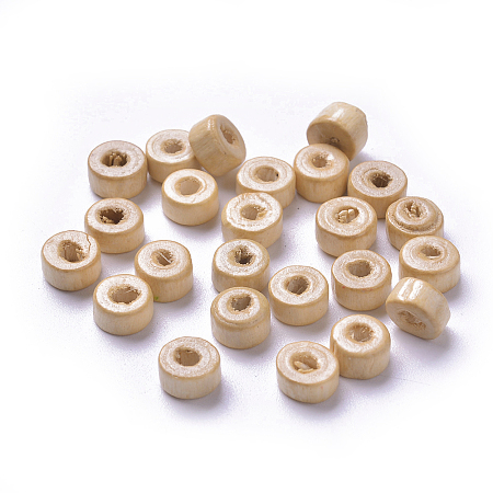 Natural Maple Wood Beads, Lead Free, Flat Round, Dyed, Beige, 6x3mm, Hole: 2mm, about 2954pcs/200g