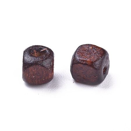 Honeyhandy Dyed Natural Wood Beads, Cube, Nice for Children's Day Necklace Making, Lead Free, Coconut Brown, 5mm, Hole: 1.5mm, about 930pcs/50g