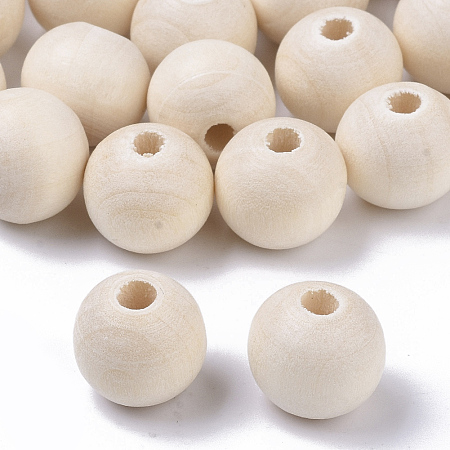 Honeyhandy Unfinished Natural Wood Beads, Waxed Wooden Beads, Smooth Surface, Round, Floral White, 12mm, Hole: 2.5mm