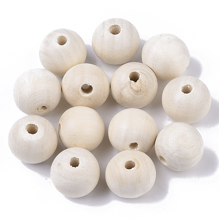 Honeyhandy Unfinished Natural Wood Beads, Macrame Beads Large Hole, Waxed Wooden Beads, Smooth Surface, Round, Floral White, 20mm, Hole: 4mm