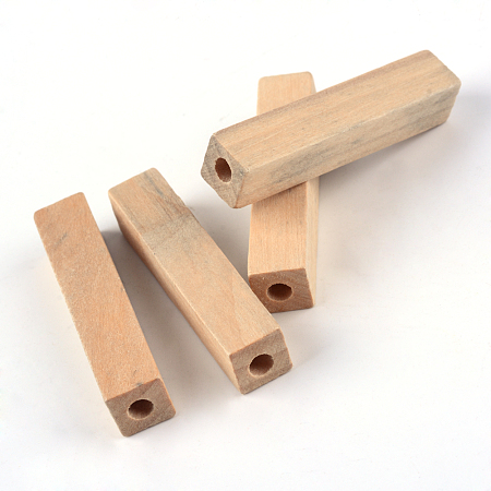 Honeyhandy Unfinished Wood Beads, Natural Wooden Beads, Lead Free, Cuboid, 50x10~10.5x10~10.5mm, Hole: 4.5mm