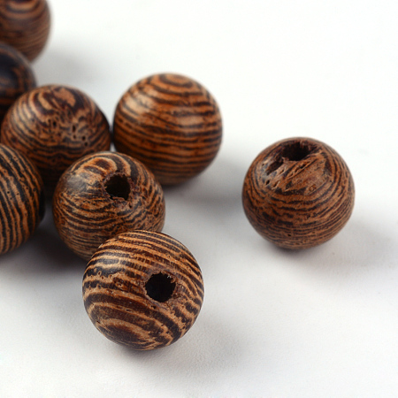 Honeyhandy Natural Wood Beads, Lead Free, Round, Dyed, Coconut Brown, 8mm, Hole: 2mm
