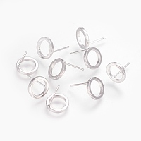Honeyhandy Brass Stud Earrings, Long-Lasting Plated, Nickel Free, Ring, Real Platinum Plated, 10x0.5mm, Pin: 0.7mm