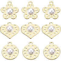 BENECREAT 18Pcs 18K Gold Plated Flower Charms with Imitation Pearl Heart Sun Shape Brass Charms for Craft and Jewelry Making Supplies