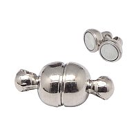 NBEADS 100 Sets Round Brass Magnetic Clasps, Oval, Nickel Free, Platinum, 11x5mm, Hole: 1mm