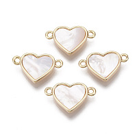 Honeyhandy Brass Links, with Freshwater Shell, Nickel Free, Heart, Real 18k Gold Plated, Seashell Color, 10x17x3mm, Hole: 1.2mm