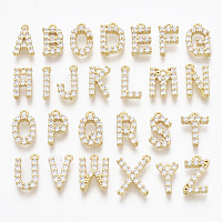Honeyhandy Brass Micro Pave Cubic Zirconia Charms, Nickel Free, Alphabet, Clear, Real 18K Gold Plated, Letter A~Z, 11~14x7~11.5x2.5mm, Hole: 1.2mm