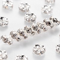 Honeyhandy Brass Rhinestone Spacer Beads, Grade AAA, Wavy Edge, Nickel Free, Silver Color Plated, Rondelle, Crystal, 4x2mm, Hole: 1mm