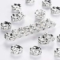 Pandahall Elite 200pcs 7mm Crystal Czech Rhinestone Wavy Spacer Beads Silver Plated Brass Rondelle Spacer Beads for Jewelry Making