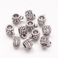Honeyhandy Tibetan Silver Alloy  Tube Bails, Lead Free & Nickel Free & Cadmium Free, Column Bail Beads, Antique Silver, about 7.2mm in diameter, Hole: about 4mm