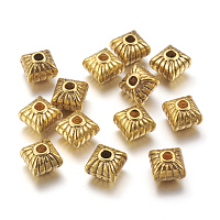 Honeyhandy Tibetan Style Spacer Beads, Square, Lead Free & Nickel Free & Cadmium Free, Antique Golden, 7x7x6.5mm, Hole: 1mm