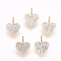 Honeyhandy Brass Micro Pave Cubic Zirconia Charms, Nickel Free, Heart, Clear, Real 18K Gold Plated, 7x5x1.5mm, Hole: 1.8mm