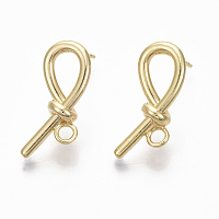 Honeyhandy Brass Stud Earring Findings, with 925 Sterling Silver Pins and Loops, Nickel Free, Knot, Real 18K Gold Plated, 22x9mm, Hole: 2mm, Pin: 0.7mm