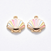 Honeyhandy Brass Enamel Charms, Nickel Free, Scallop Shape, Real 18K Gold Plated, Colorful, 10x10.5x2.5mm, Hole: 0.8mm