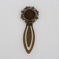 Honeyhandy Antique Bronze Iron Bookmark Cabochon Settings, Cadmium Free & Nickel Free & Lead Free, with Alloy Flat Round Tray, 80x30x3mm, Tray: 18mm