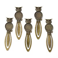 Honeyhandy Iron Bookmark Cabochon Settings, Cadmium Free & Nickel Free & Lead Free, with Alloy Tray, Flat Round with Owl, Antique Bronze, 88x23x4mm, Tray: 20mm
