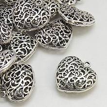 Honeyhandy Alloy Pendants, Lead Free & Cadmium Free & Nickel Free, Heart, Antique Silver, Size: about 35mm long, 34.5mm wide, 11mm thick, hole: 3.5mm