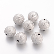 Honeyhandy Brass Textured Beads, Nickel Free, Round, Nickel Color, Size: about 12mm in diameter, hole: 1.8mm