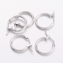 Honeyhandy Brass Hoop Earrings, Nickel Free, Platinum Color, 14mm in diameter, 1.5mm thick