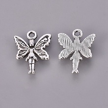 Honeyhandy Tibetan Style Alloy Pendants, Lead Free, Cadmium Free and Nickel Free, Fairy, Antique Silver, 19.5mm long, 15mm wide, 2mm thick, hole: 2mm