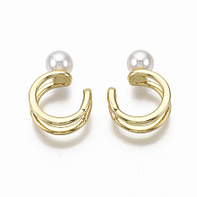 Honeyhandy Brass Cuff Earrings, with ABS Plastic Imitation Pearl, Nickel Free, Real 18K Gold Plated, 9.5x6mm