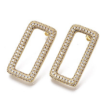 Honeyhandy Brass Micro Pave Clear Cubic Zirconia Stud Earrings, with Ear Nuts, Rectangle, Nickel Free, Real 16K Gold Plated, 28.5x15mm, Pin: 1mm