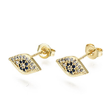 Honeyhandy Brass Micro Pave Cubic Zirconia Stud Earrings, with Ear Nuts, Nickel Free, Eye, Blue, Real 16K Gold Plated, 6x11.5mm, Pin: 0.8mm