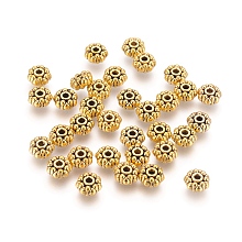 Honeyhandy Tibetan Style Alloy Spacer Beads, Cadmium Free & Nickel Free & Lead Free, Flower, Antique Golden, 8x4mm, Hole:2mm