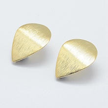 Honeyhandy Brass Drawbench Stud Earring Findings, with Loop, Long-Lasting Plated, Real 18K Gold Plated, Nickel Free, Teardrop, 28x21x1mm, Hole: 2mm, Pin: 0.8mm