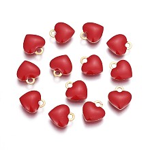 Honeyhandy Brass Charms, with Enamel, Enamelled Sequins, Long-Lasting Plated, Nickel Free, Real 18K Gold Plated, Heart, Red, 10x9x2mm, Hole: 1.6mm