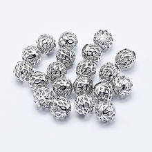 Honeyhandy Brass Beads, Long-Lasting Plated, Real Platinum Plated, Nickel Free, Hollow, Round, 8mm, Hole: 3mm