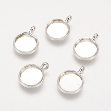 Honeyhandy Brass Pendant Cabochon Settings, Plain Edge Bezel Cups, Nickel Free, Silver Color Plated, Tray: 10mm, 12x2mm, Hole: 3mm