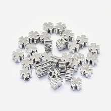 Honeyhandy Long-Lasting Plated Brass Beads, Nickel Free, Four Leaf Clover, Real Platinum Plated, 5x5x2.5mm, Hole: 1.5mm