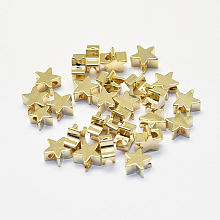 Honeyhandy Long-Lasting Plated Brass Beads, Real 18K Gold Plated, Nickel Free, Star, 6x6x3mm, Hole: 2mm