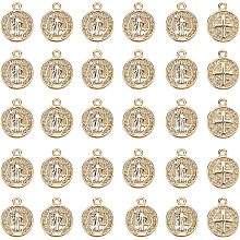 NBEADS 30 Pcs Flat Round Pendants, Brass Pendants Beads with Saint Benedict Medal Real 18K Gold Plated Beads for Necklace Earring Bracelet Jewelry Making, Hole: 1mm