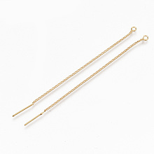 Honeyhandy Brass Stud Earring Findings, Ear Thread, with Loop, Nickel Free, Real 18K Gold Plated, 85x1.2mm, Hole: 1.8mm, Pin: 0.7mm