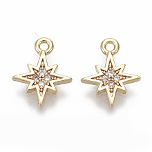 Honeyhandy Brass Micro Pave Cubic Zirconia Charms, Nickel Free, Eight Pointed Star, Clear, Real 18K Gold Plated, 11x9x1mm, Hole: 1mm