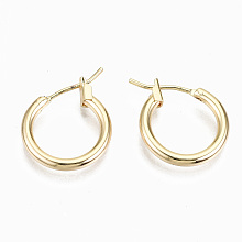 Honeyhandy Brass Hoop Earrings, Nickel Free, Ring, Real 18K Gold Plated, 15x2mm, Pin: 0.7mm