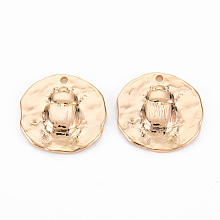 Honeyhandy Brass Pendants, Nickel Free, Flat Round with Insect, Real 18K Gold Plated, 17x17x3mm, Hole: 1.2mm