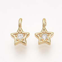 Honeyhandy Brass Charms, with Cubic Zirconia, Real 18K Gold Plated, Nickel Free, Star, Clear, 6.5x4.5x2.5mm, Hole: 1mm