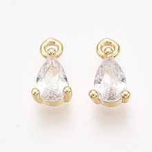 Honeyhandy Brass Cubic Zirconia Charms, Real 18K Gold Plated, Nickel Free, Teardrop, Clear, 9x5x3mm, Hole: 1.2mm