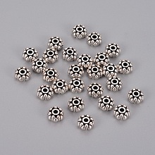 Honeyhandy Tibetan Style Alloy Spacer Beads, Cadmium Free & Nickel Free & Lead Free, Flower, Antique Silver, 8x4mm, Hole:2mm