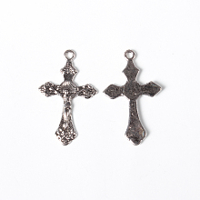 Honeyhandy Tibetan Style Pendants, For Easter, Cadmium Free & Nickel Free & Lead Free, Crucifix Cross Pendant, Antique Silver, 33.5x20.5x2.5mm, Hole: 2mm