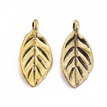 Honeyhandy Tibetan Style Alloy Pendants, Leaf, Cadmium Free & Nickel Free & Lead Free, Antique Golden, 16x8x1mm, Hole: 2mm.