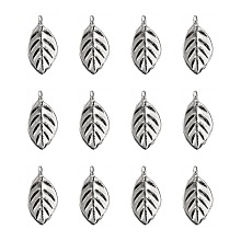 Honeyhandy Tibetan Style Alloy Pendants, Leaf, Cadmium Free & Nickel Free & Lead Free, Antique Silver, 16x8x1mm, Hole: 2mm.