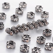 Honeyhandy Brass Rhinestone Spacer Beads, Grade AAA, Wavy Edge, Nickel Free, Gunmetal, Rondelle, Crystal, 4x2mm, Hole: 1mm