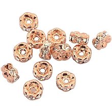 Pandahall Elite 200pcs 4mm Crystal Czech Rhinestone Wavy Spacer Beads Rose Gold Plated Brass Rondelle Spacer Beads for Jewelry Making