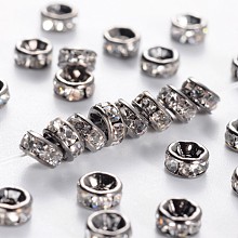 Honeyhandy Brass Rhinestone Spacer Beads, Grade AAA, Straight Flange, Gunmetal, Rondelle, Crystal, 4x2mm, Hole: 1mm